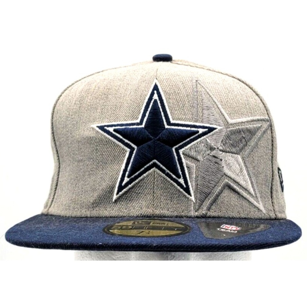 DALLAS COWBOYS HAT CAP FITTED NEW ERA 59FIFTY DUAL STAR GREY BLUE NFL MENS 7 1/4